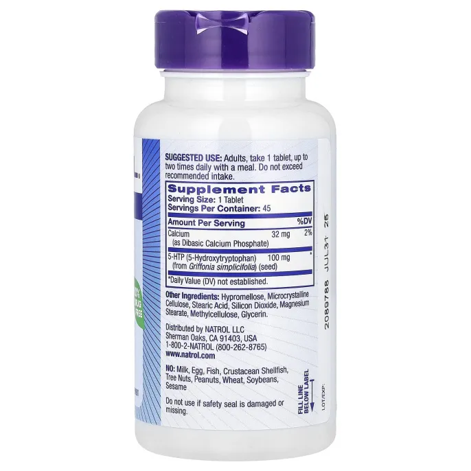 Natrol, 5-гидрокситриптофан, с отложенным высвобождением, экстра сильный, 100 мг, 45 таблеток