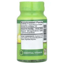 Nature's Truth, Vitamin D3, High Potency, 250 mcg, 10000 МЕ, 100 Quick Release Softgels