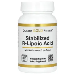 California Gold Nutrition, стабилизированная R-липоевая кислота, 30 растительных капсул
