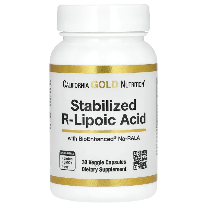 California Gold Nutrition, стабилизированная R-липоевая кислота, 30 растительных капсул