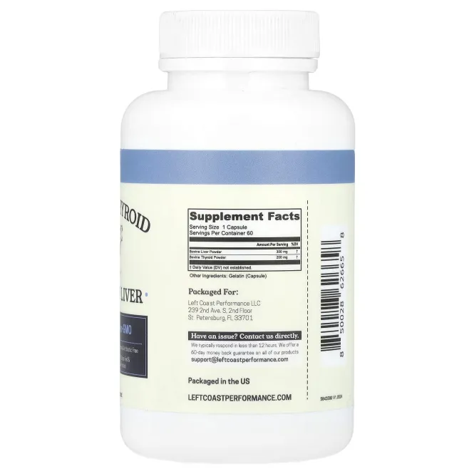 Left Coast Performance, Щитовидная железа с говяжьей печенью, 60 капсул