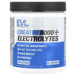 EVLution Nutrition, Creatine5000® с электролитами, без добавок, 250 г (8,82 унции)