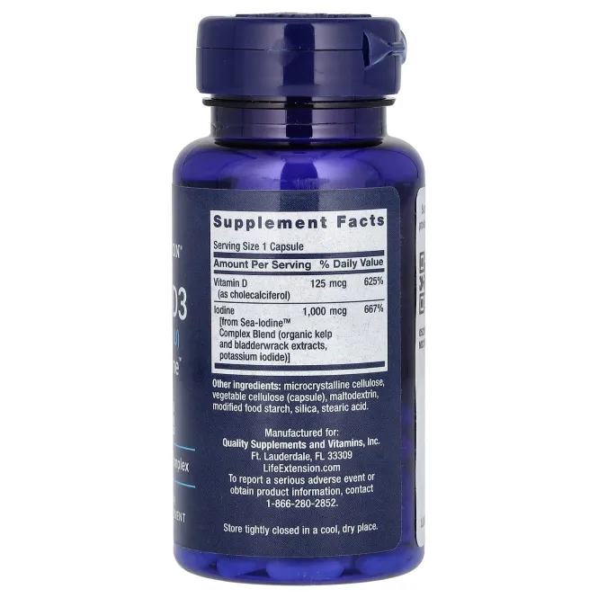 Life Extension, Vitamin D3 with Sea-Iodine, 5000 МЕ, 60 Capsules