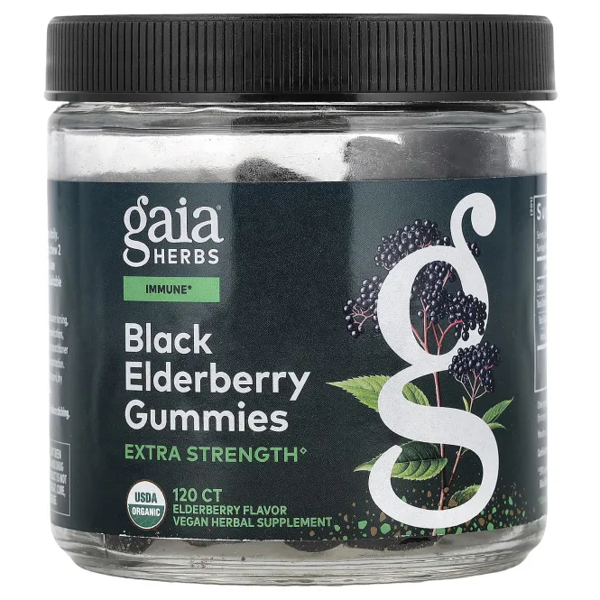 Gaia Herbs, Жевательные таблетки с чёрной бузиной, 120 жевательных таблеток