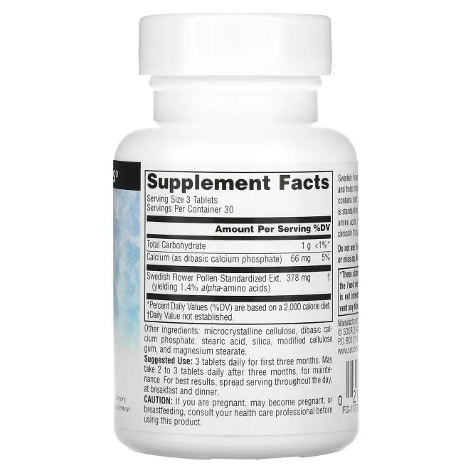 Source Naturals, Пыльца шведских цветов, 90 таблеток