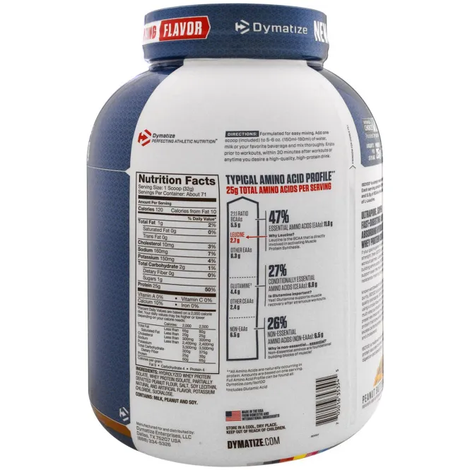 Dymatize Nutrition, ISO 100 Hydrolyzed, 100% Whey Protein Isolate, Peanut Butter, 5 lbs (2.3 kg)