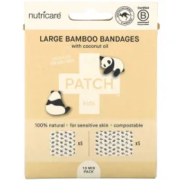 Patch, Kids, большие бамбуковые повязки с кокосовым маслом, панда, 10 шт.