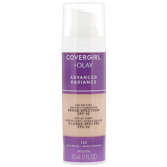Covergirl, Olay Advanced Radiance, антивозрастная тональная основа, SPF 10, оттенок 125 «Желтовато-бежевый», 30 мл (1 жидк. унция)