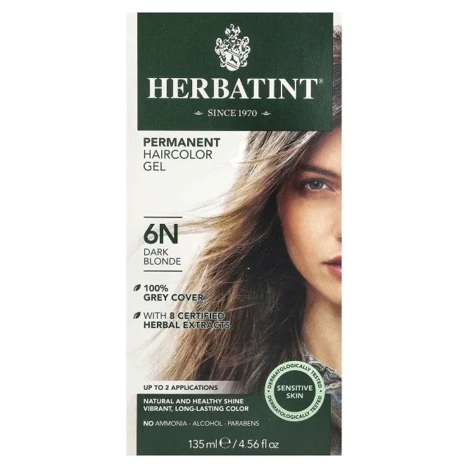 Herbatint, Перманентная растительная краска-гель для волос, 6N, темный блондин, 4,56 жидкой унции (135 мл)