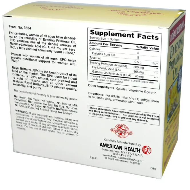 American Health, Масло вечерней примулы Royal Brittany, 500 мг, 2 бутылочки по 200 мягких капсул