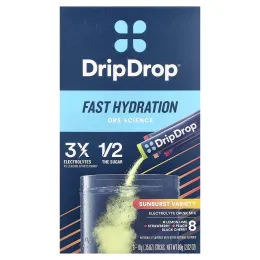 DripDrop, Electrolyte Drink Mix, Sunburst Variety, 8 Sticks, 0.35 oz (10 g) Each