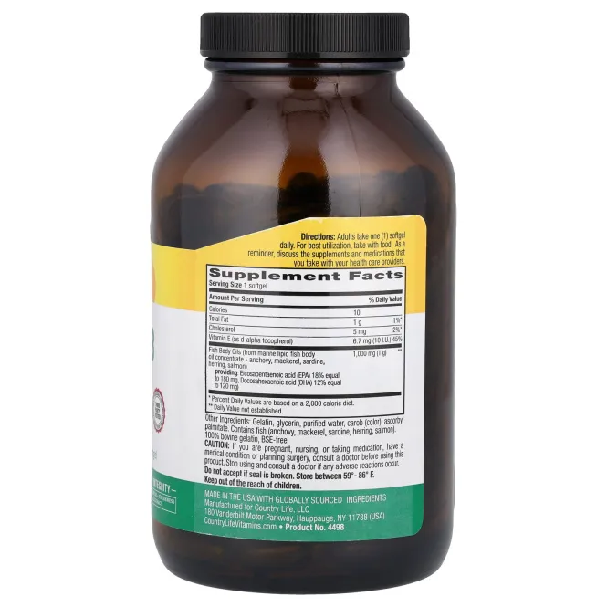Country Life, Омега-3, 1000 мг, 200 желатиновых капсул