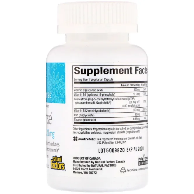 Natural Factors, WomenSense, IronSense, глицинат железа, 20 мг, 60 вегетарианских капсул