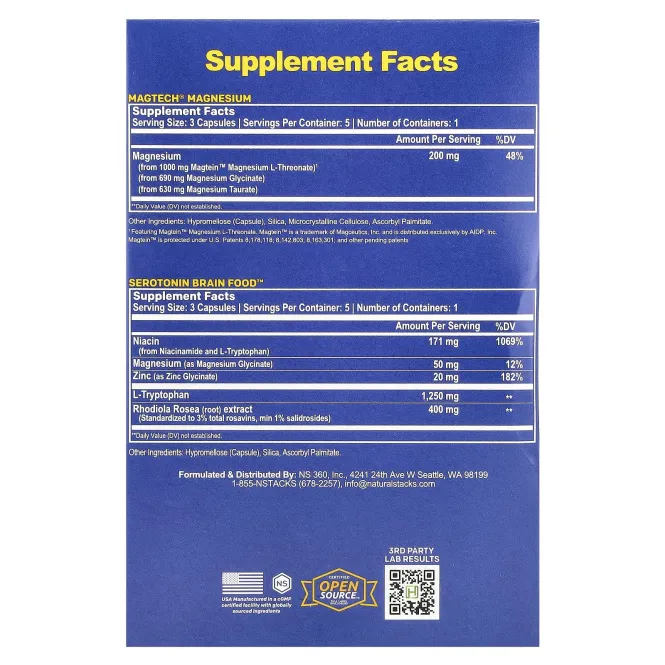 Natural Stacks, Mood Stack, 2 бутылки, 15 вегетарианских капсул в каждой