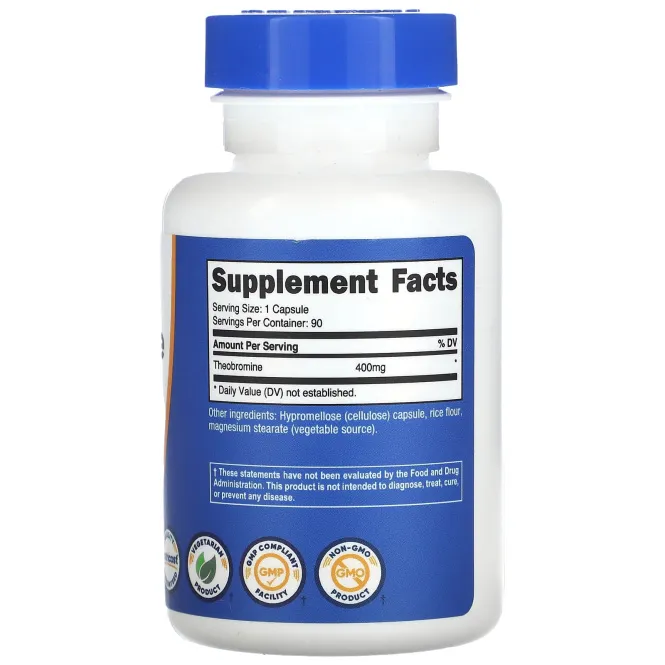 Nutricost, теобромин, 400 мг, 90 капсул