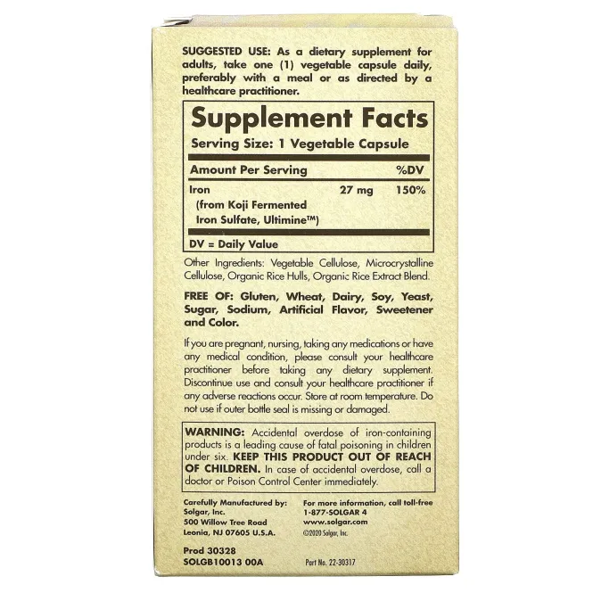 Solgar, EarthSource Food Fermented, Koji Iron, 27 mg, 60 Vegetable Capsules