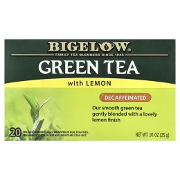 Bigelow, зеленый чай с лимоном, без кофеина, 20 чайных пакетиков, 25 г (0,91 унции)