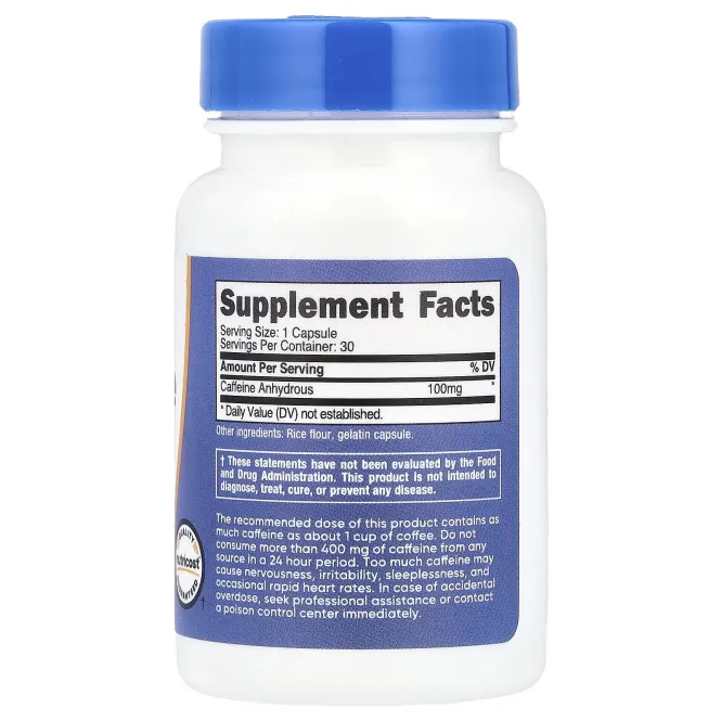 Nutricost, Кофеин, 100 мг, 30 капсул