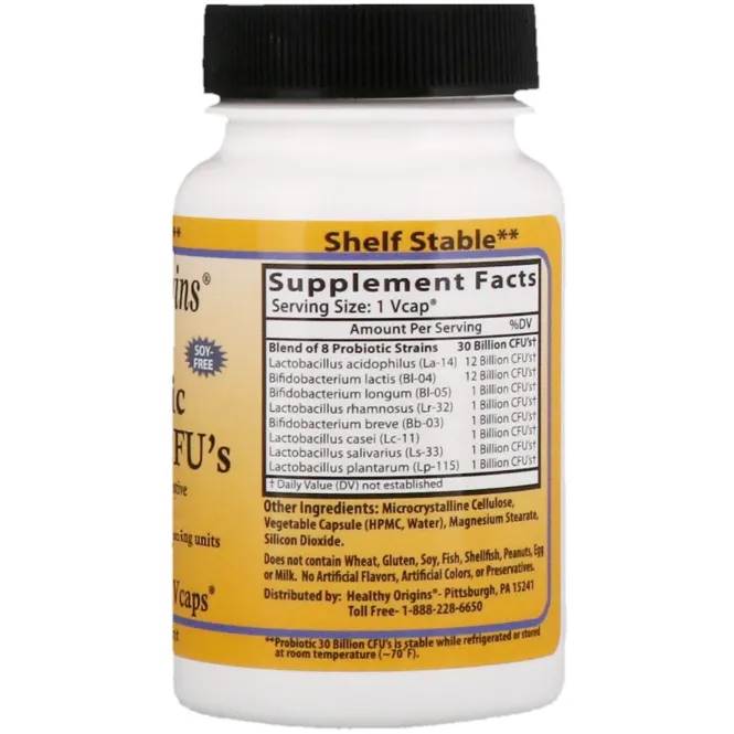 Healthy Origins, Пробиотик, 30 млрд КОЕ, 7 вегетарианских капсул