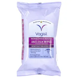 Vagisil, Салфетки от зуда с лекарством, максимальная сила действия, 20 одноразовых салфеток