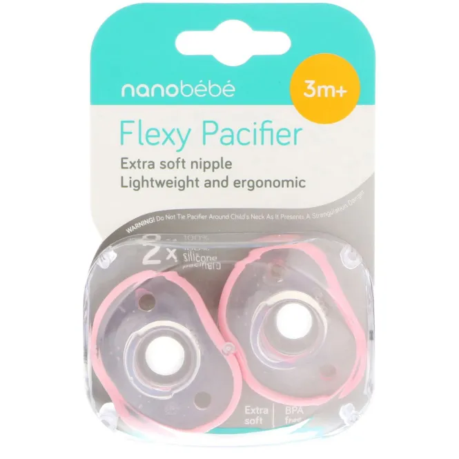Nanobebe, Мягкая соска-пустышка, с 3 месяцев, розовая, 2 шт.