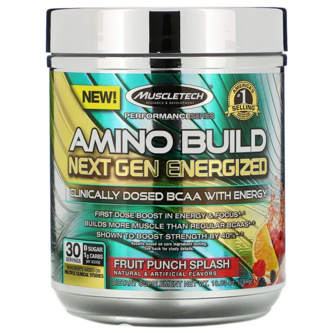 Muscletech, Amino Build Next Gen, аминокислоты нового поколения для повышения энергии, фруктовый пунш, 284 г (10,03 унции)