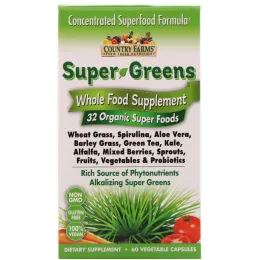 Country Farms, Super Greens, Whole Food Supplement, 60 Vegetable Capsules