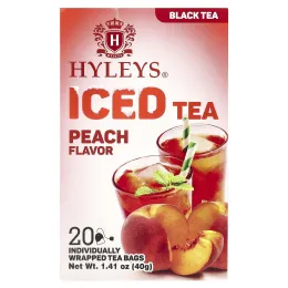 Hyleys Tea, холодный черный чай, персик, 20 индивидуально упакованных чайных пакетиков, 40 г (1,41 унции)