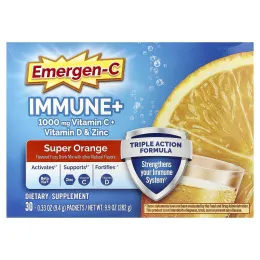 Emergen-C, Immune+, витамин C, витамин D и цинк, со вкусом апельсина, без кофеина, 30 пакетиков по 9,4 г (0,33 унции)
