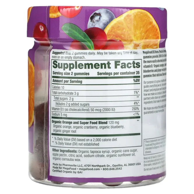 MegaFood, D3, Mixed Fruit, 1000 МЕ (25 mcg), 70 Gummies