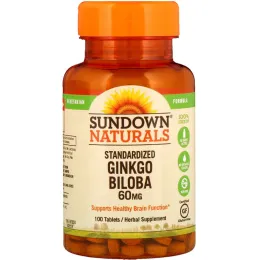 Sundown Naturals, Стандартизованный экстракт листьев гинко билоба, 60 мг, 100 таблеток