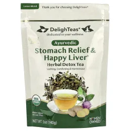 DelighTeas, Ayurvedic Stomach Relief & Happy Liver, травяной чай для выведения токсинов, рассыпчатая смесь, без кофеина, 140 г (5 унций)
