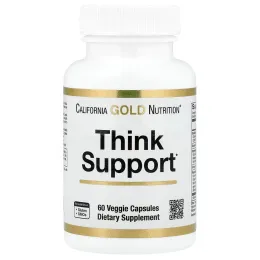 California Gold Nutrition, Think Support, с гинкго билоба, тюбетейкой, готу колой, бакопой и ферментами, 60 растительных капсул