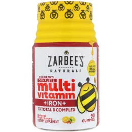 Zarbee's, Полноценный комплекс мультивитаминов вля детей младше + железо, натуральный фруктовый вкус, 90 жевательных таблеток