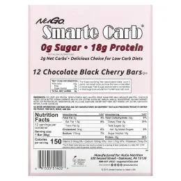 NuGo Nutrition, Smarte Carb Bar, шоколад с черной вишней, 12 батончиков, 50 г (1,76 унции)