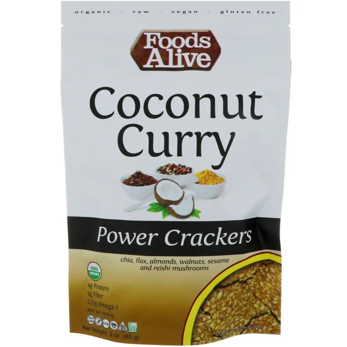 Foods Alive, Power Crackers, кокос, карри, 3 унц. (85 г)