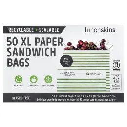 Lunchskins, бумажные пакеты для сэндвичей, размер XL, с полоской для закрывания, 50 шт.