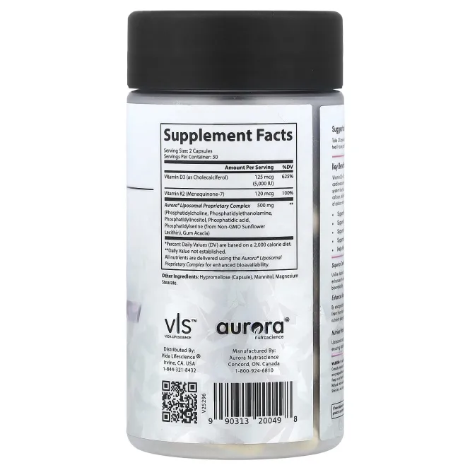 Aurora Nutrascience, витамины D3 и K2, 60 капсул