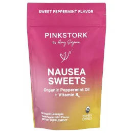 Pink Stork, Сладости от тошноты, сладкая перечная мята, 30 органических пастилок