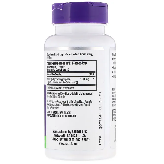 Natrol, 5-HTP, Extra Strength, 100 mg, 30 Capsules