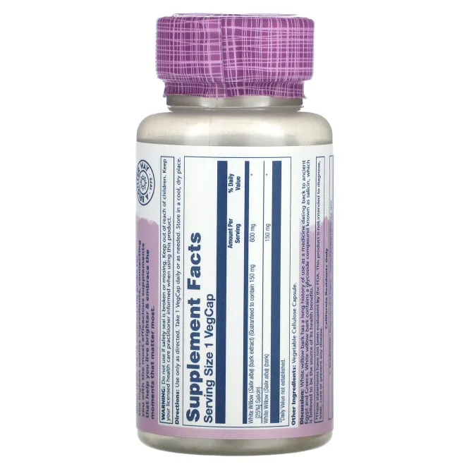 Solaray, Vital Extracts, белая ива, 600 мг, 60 растительных капсул