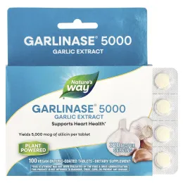 Nature's Way, Garlinase® 5000, экстракт чеснока, 320 мг, 100 веганских таблеток с кишечнорастворимой оболочкой