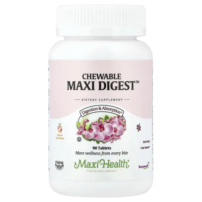 Maxi Health, жевательные таблетки Maxi Digest™, натуральные фрукты, 90 таблеток