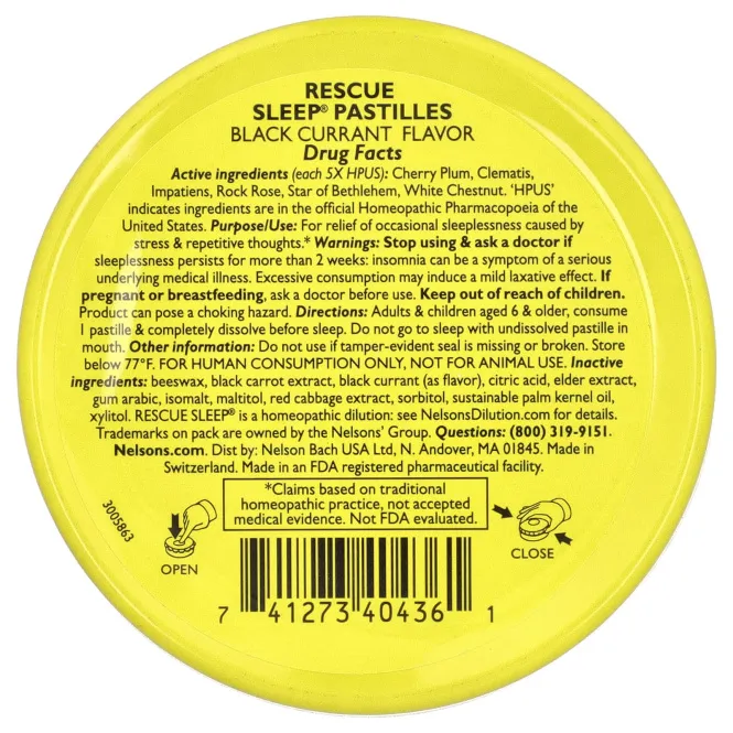 Bach, Rescue Sleep®, пастилки из черной смородины, 35 шт., 50 г (1,7 унции)
