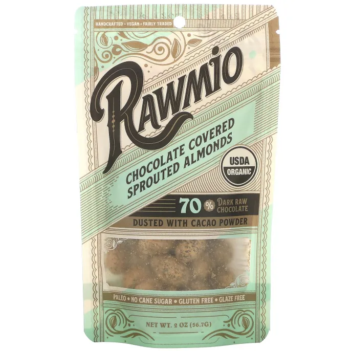 Rawmio, Проросший миндаль в шоколаде, 56,7 г (2 унции)