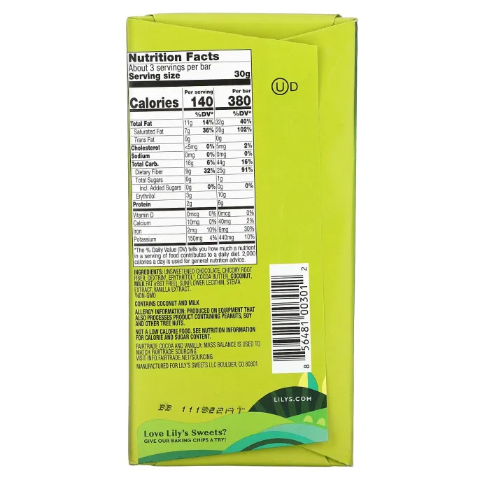 Lily's Sweets, Темный шоколад, кокос, 85 г