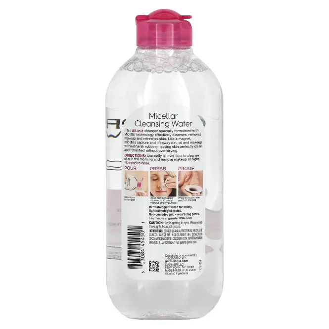 Garnier, SkinActive, мицеллярная очищающая вода, средство для снятия макияжа «все в 1», для всех типов кожи, 400 мл