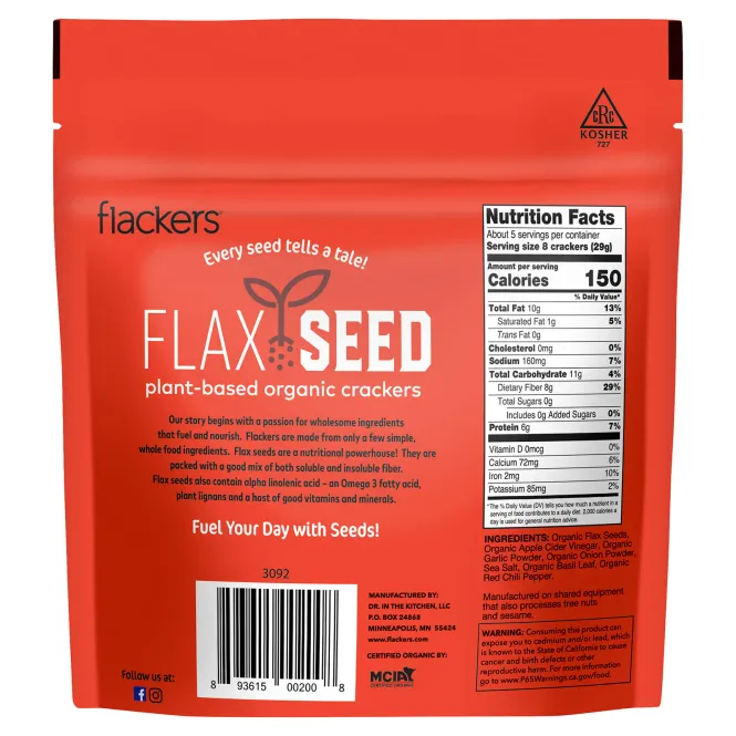 Flackers, крекеры из семян льна, пикантный, 142 г (5 унций)