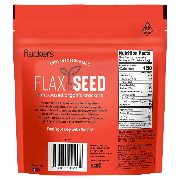 Flackers, крекеры из семян льна, пикантный, 142 г (5 унций)