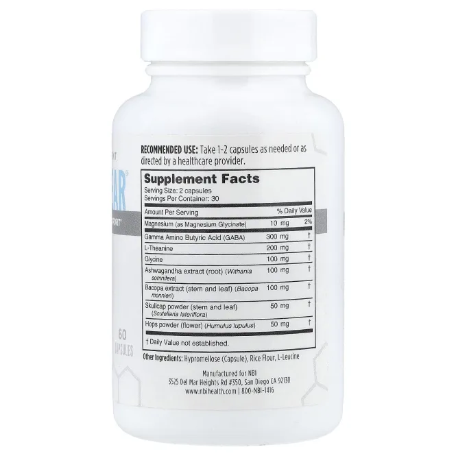 NBI, Calm + Clear®, средство от стресса и поддержки надпочечников, 60 капсул
